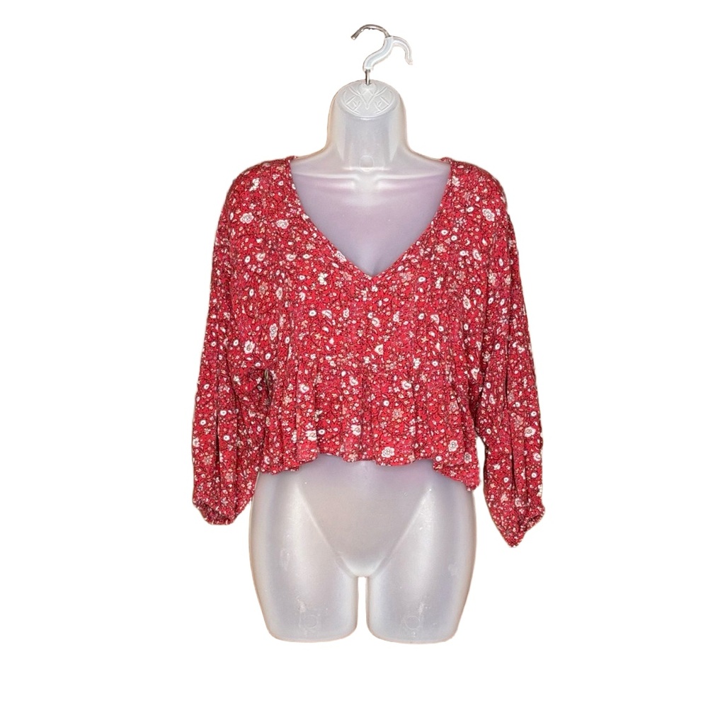 American Eagle Red Floral Blouse
